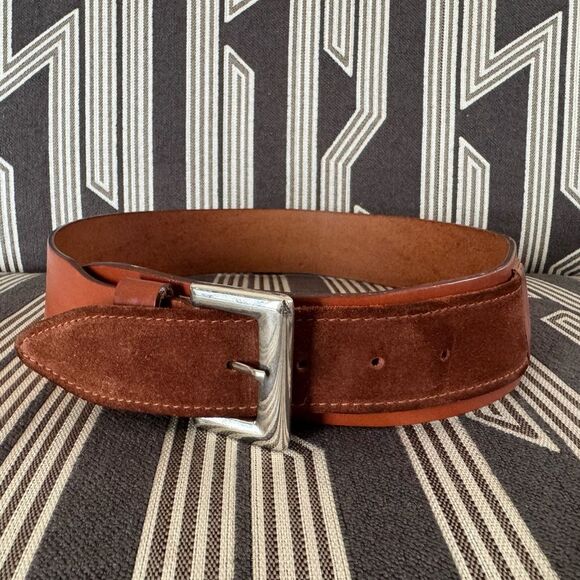 VTG Garfinckel’s Brown Leather Suede Double Flap Belt Size S/M - Picture 3 of 15